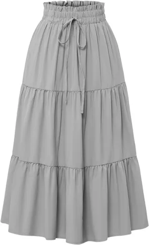 Floral Pleated Skirts for Women Midi Length Summer Casual Boho Renaissance Flowy Plus Size Tiered A Line Skirt