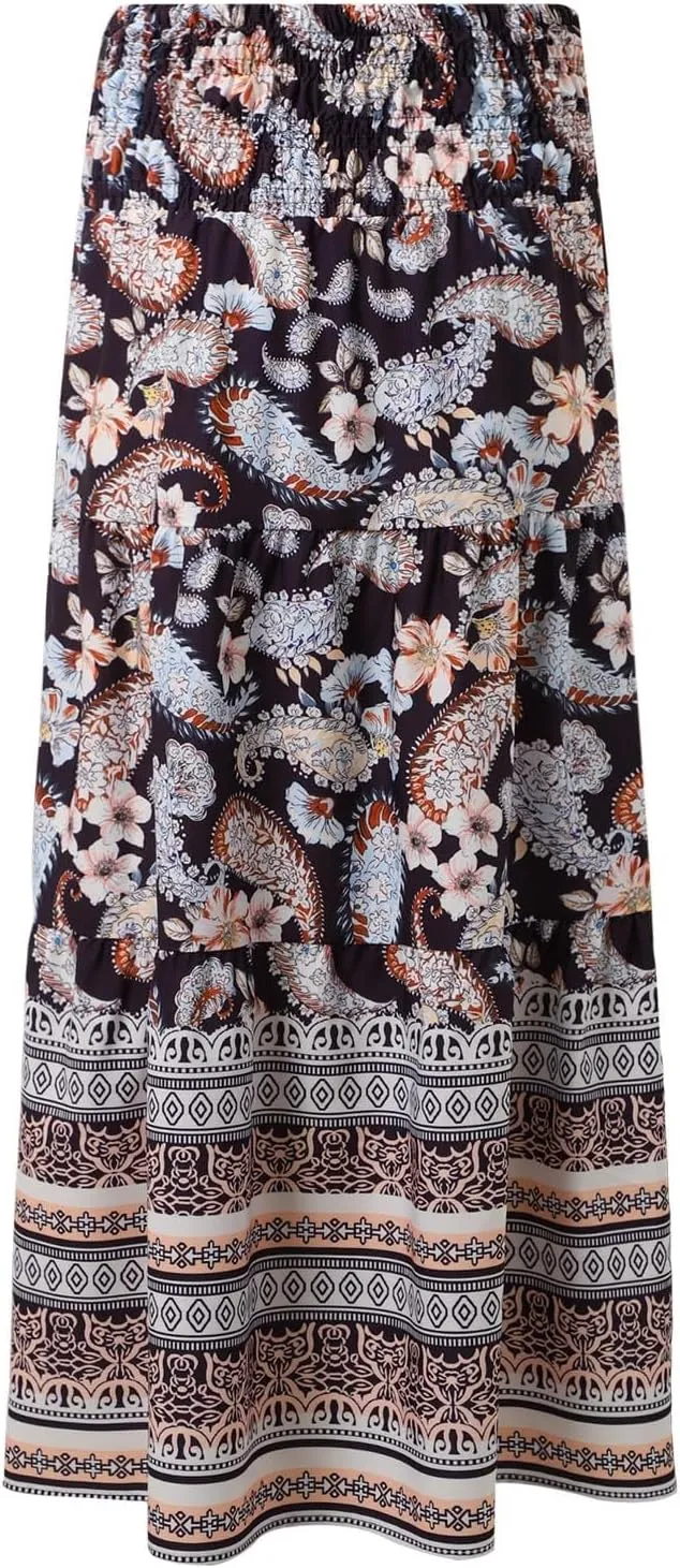 Flowy Skirts for Women Boho Summer Casual Floral Maxi Skirt Cute Tiered Vacation High Waisted A Line Long Skirts Trendy