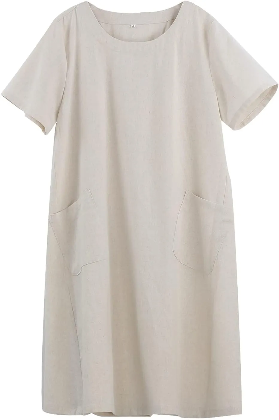FTCayanz Women's Linen Shirt Dresses Summer Casual Short Sleeve Plaid Tunic Midi Dress