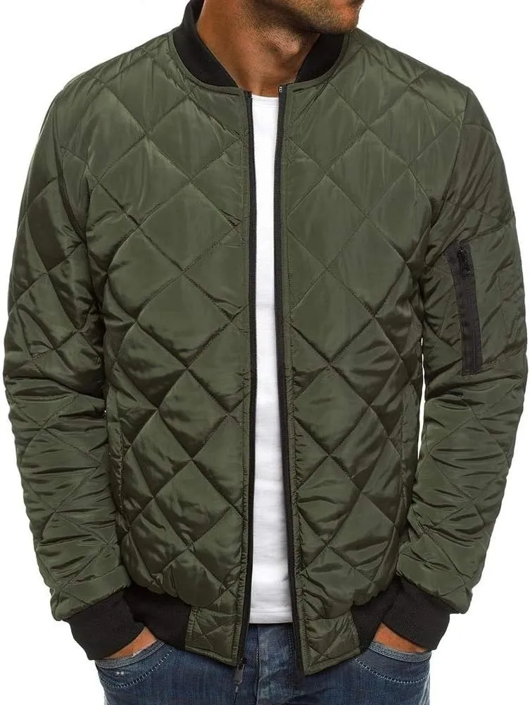 Gafeng Mens Flight Bomber Diamond Quilted Jacket Lightweight Varsity Jackets Winter Warm Padded Coats Outwear