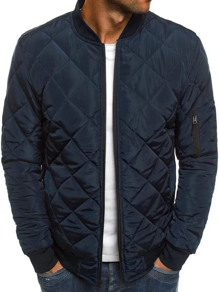 Gafeng Mens Flight Bomber Diamond Quilted Jacket Lightweight Varsity Jackets Winter Warm Padded Coats Outwear