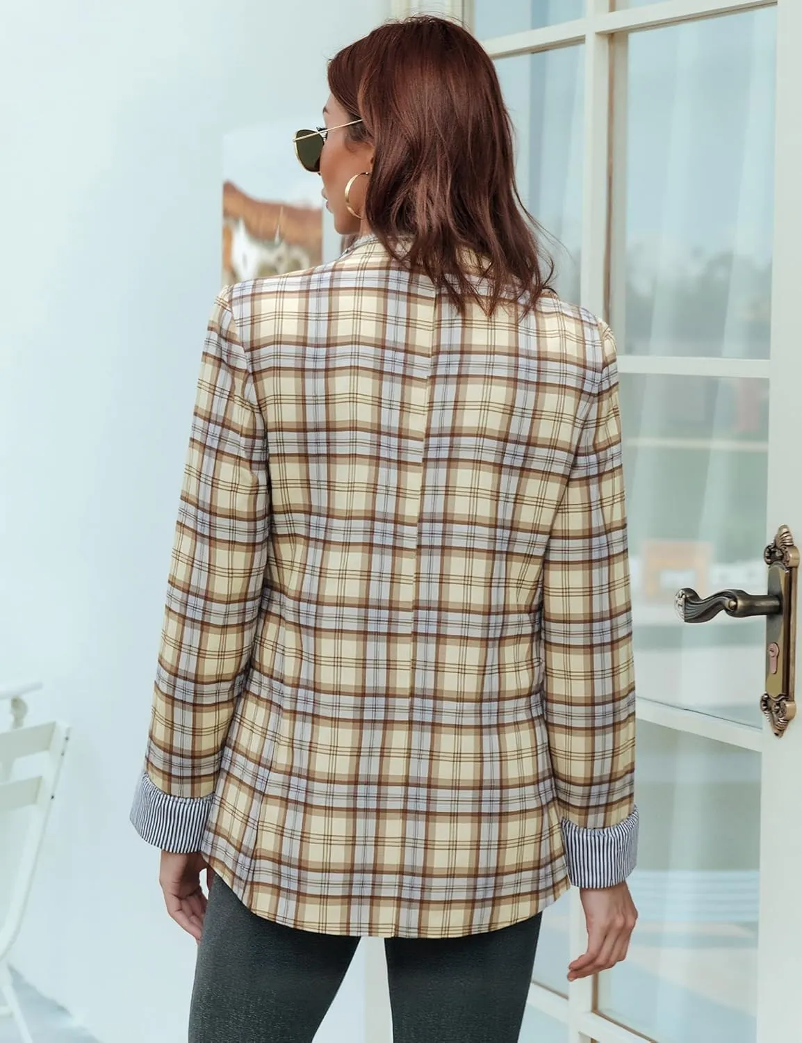 Genhoo Blazer Jackets for Women Open Front Long Sleeve Work Office Casual Blazers with Pockets S-2XL