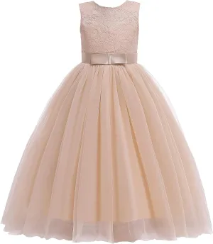Glamulice Flower Girls Lace Bridesmaid Dress Princess Elegant Tulle Long A Line Dresses Pageant Wedding Party Ball Gown