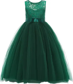Glamulice Flower Girls Lace Bridesmaid Dress Princess Elegant Tulle Long A Line Dresses Pageant Wedding Party Ball Gown