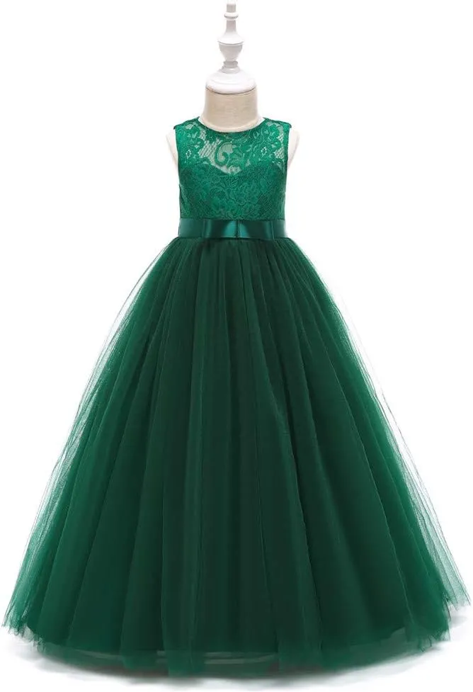 Glamulice Flower Girls Lace Bridesmaid Dress Princess Elegant Tulle Long A Line Dresses Pageant Wedding Party Ball Gown