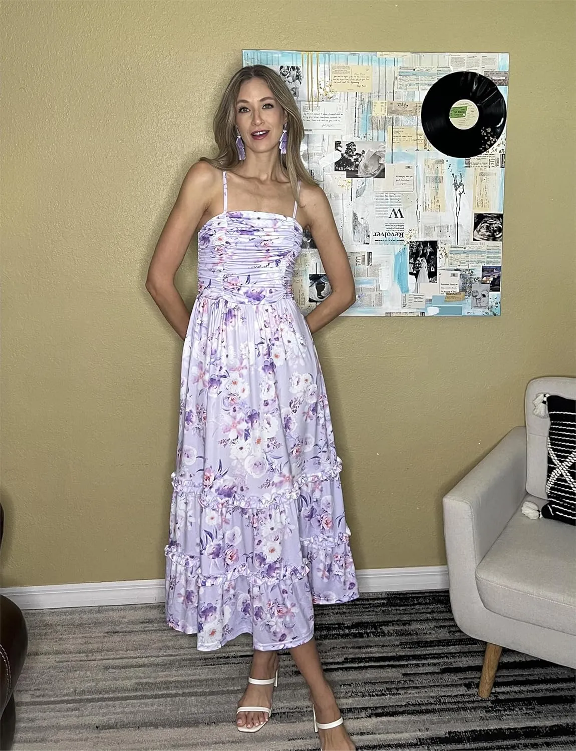 GRACE KARIN 2025 Women's Summer Floral Maxi Dress Casual Sleeveless Ruffle Tiered Wedding Guest Flowy Dresses with Pockets
