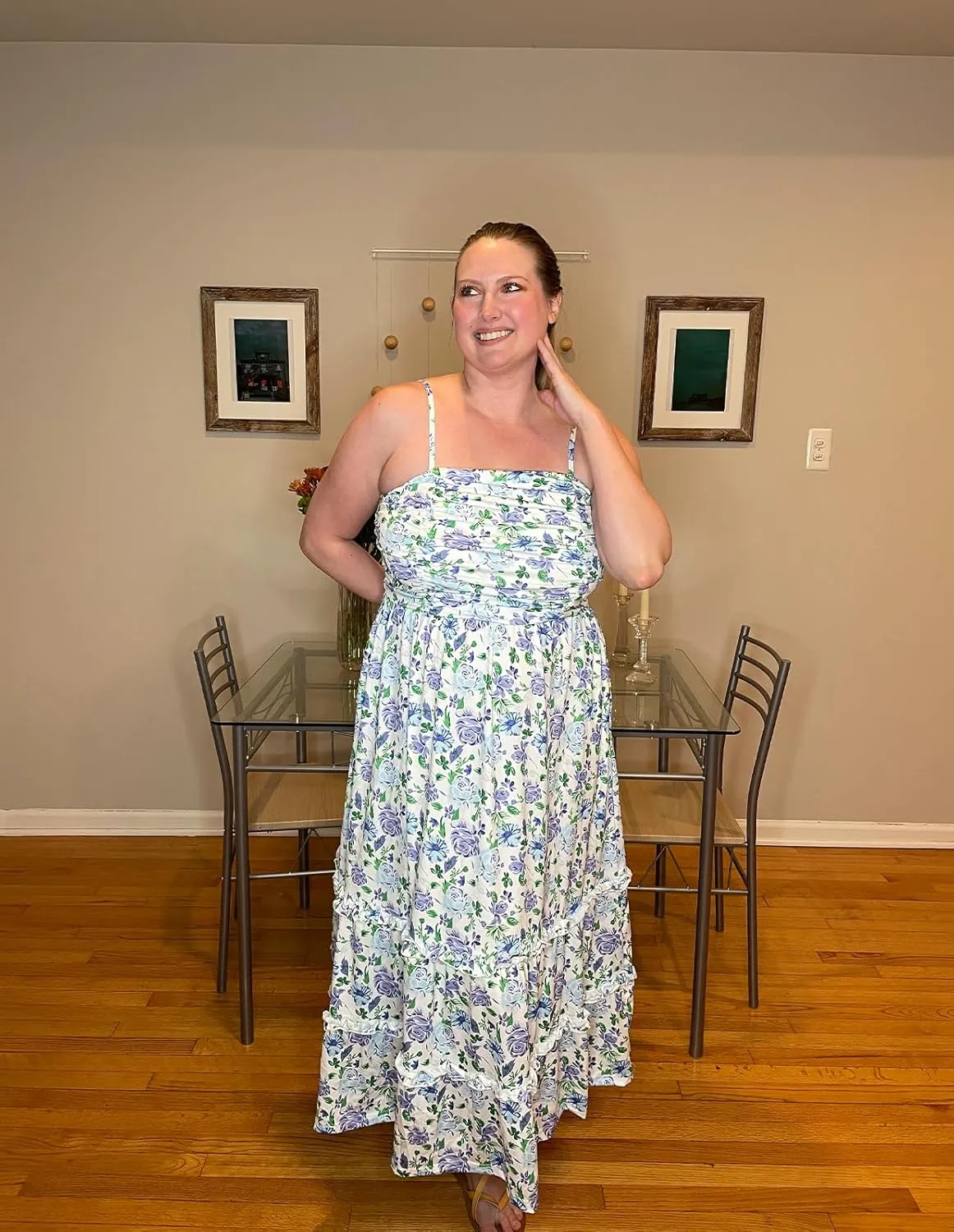 GRACE KARIN 2025 Women's Summer Floral Maxi Dress Casual Sleeveless Ruffle Tiered Wedding Guest Flowy Dresses with Pockets