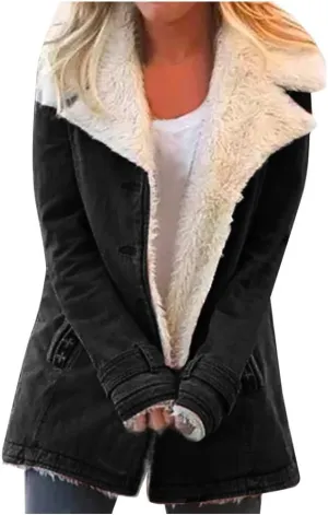 Hasta Womens Plush Denim Jackets Plus Size Single-Breasted Fleece Lined Winter Coats Pocket Vintage Thicker Fuzzy Jackets