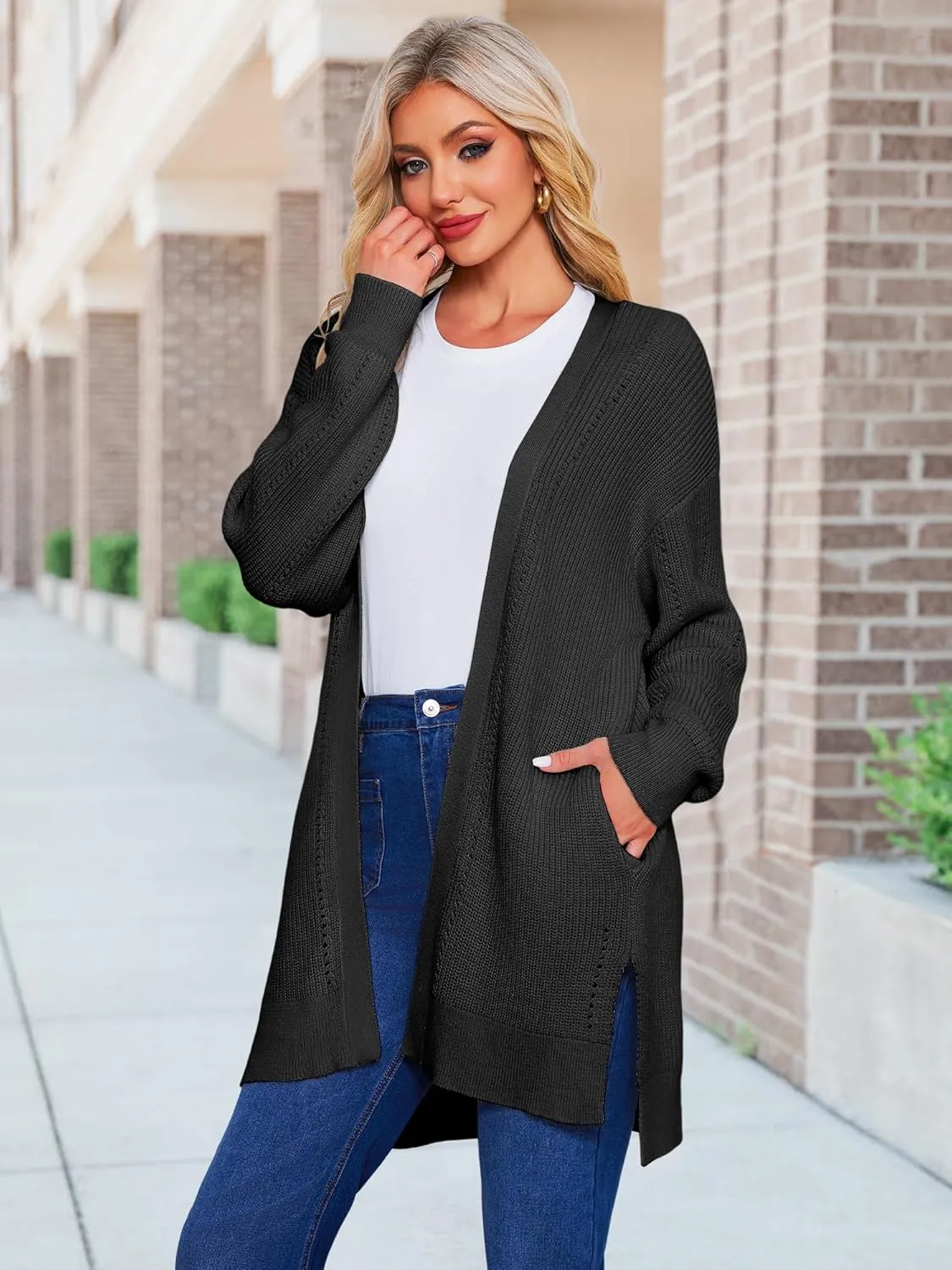 HDLTE Long Cardigan Sweaters for Women – Oversized Chunky Open Front Cardigans Cashmere Coat Jacket Trendy Fall Outfits 2024