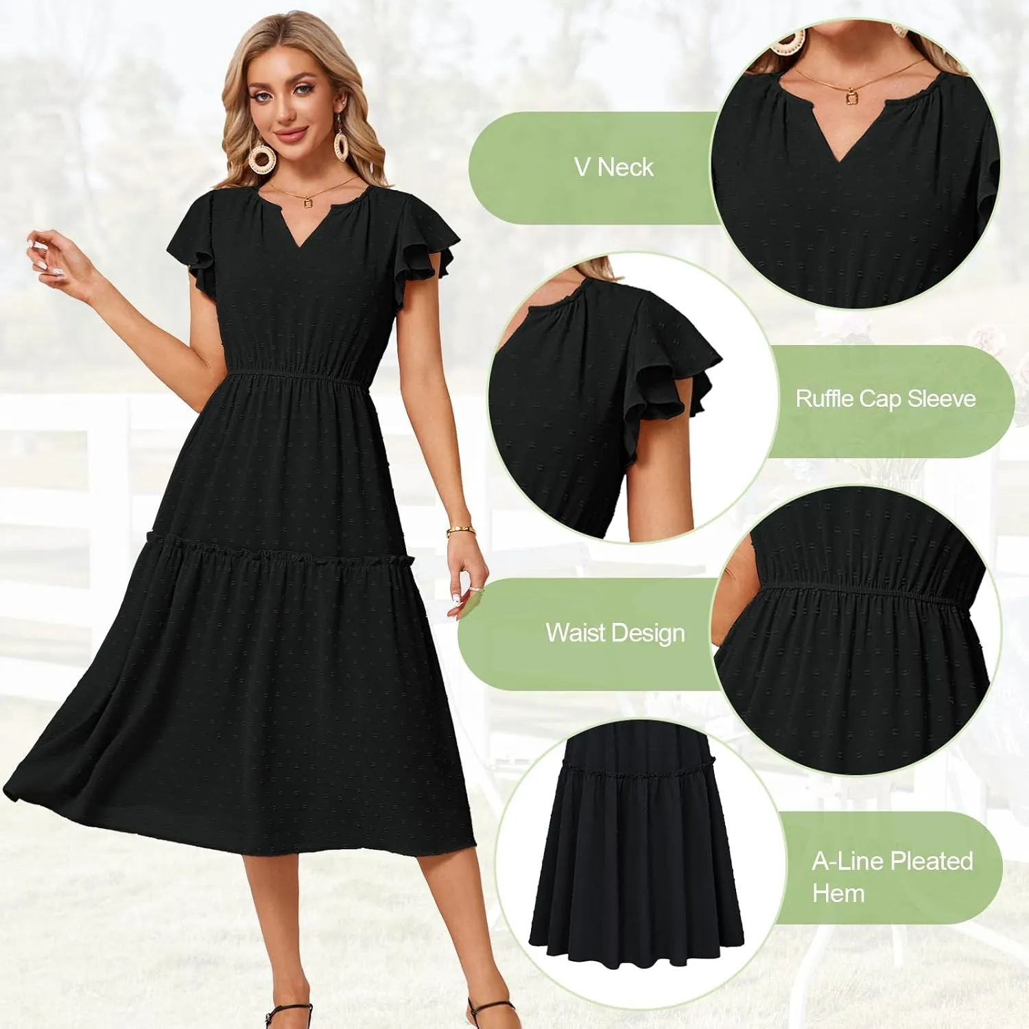 JASAMBAC Womens Dresses Casual Wrap V Neck Ruffle Short Sleeves Floral Print Flowy Dress Wedding Guest A-Line Maxi Dress