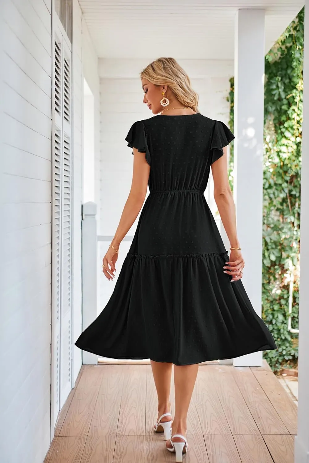 JASAMBAC Womens Dresses Casual Wrap V Neck Ruffle Short Sleeves Floral Print Flowy Dress Wedding Guest A-Line Maxi Dress