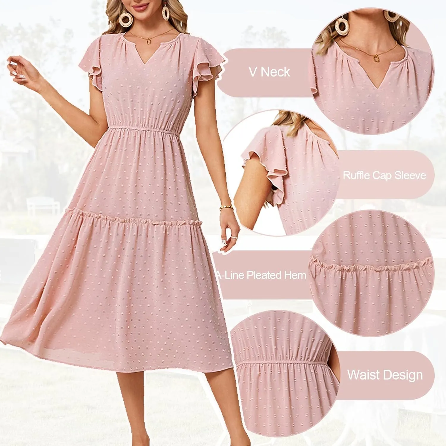 JASAMBAC Womens Dresses Casual Wrap V Neck Ruffle Short Sleeves Floral Print Flowy Dress Wedding Guest A-Line Maxi Dress