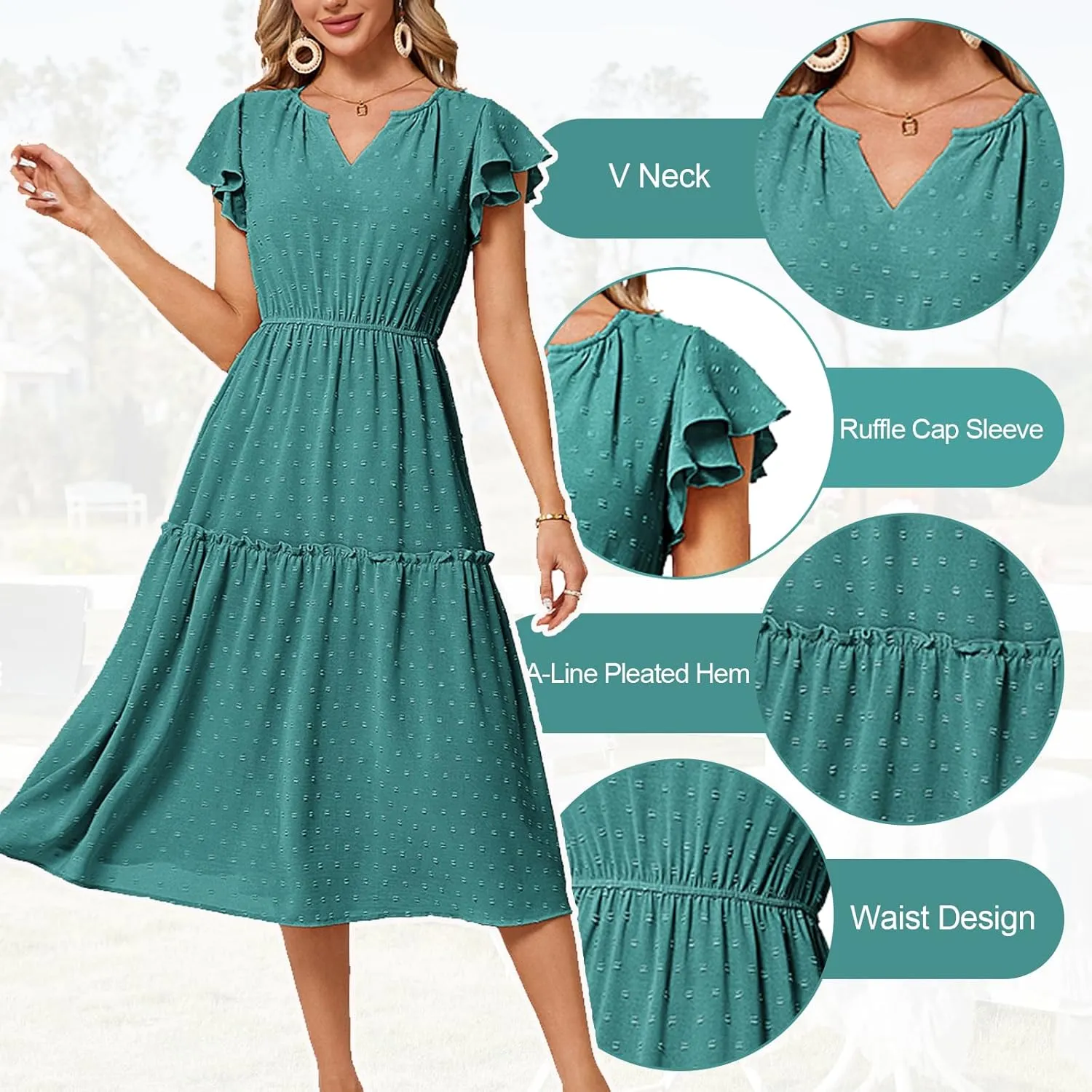 JASAMBAC Womens Dresses Casual Wrap V Neck Ruffle Short Sleeves Floral Print Flowy Dress Wedding Guest A-Line Maxi Dress