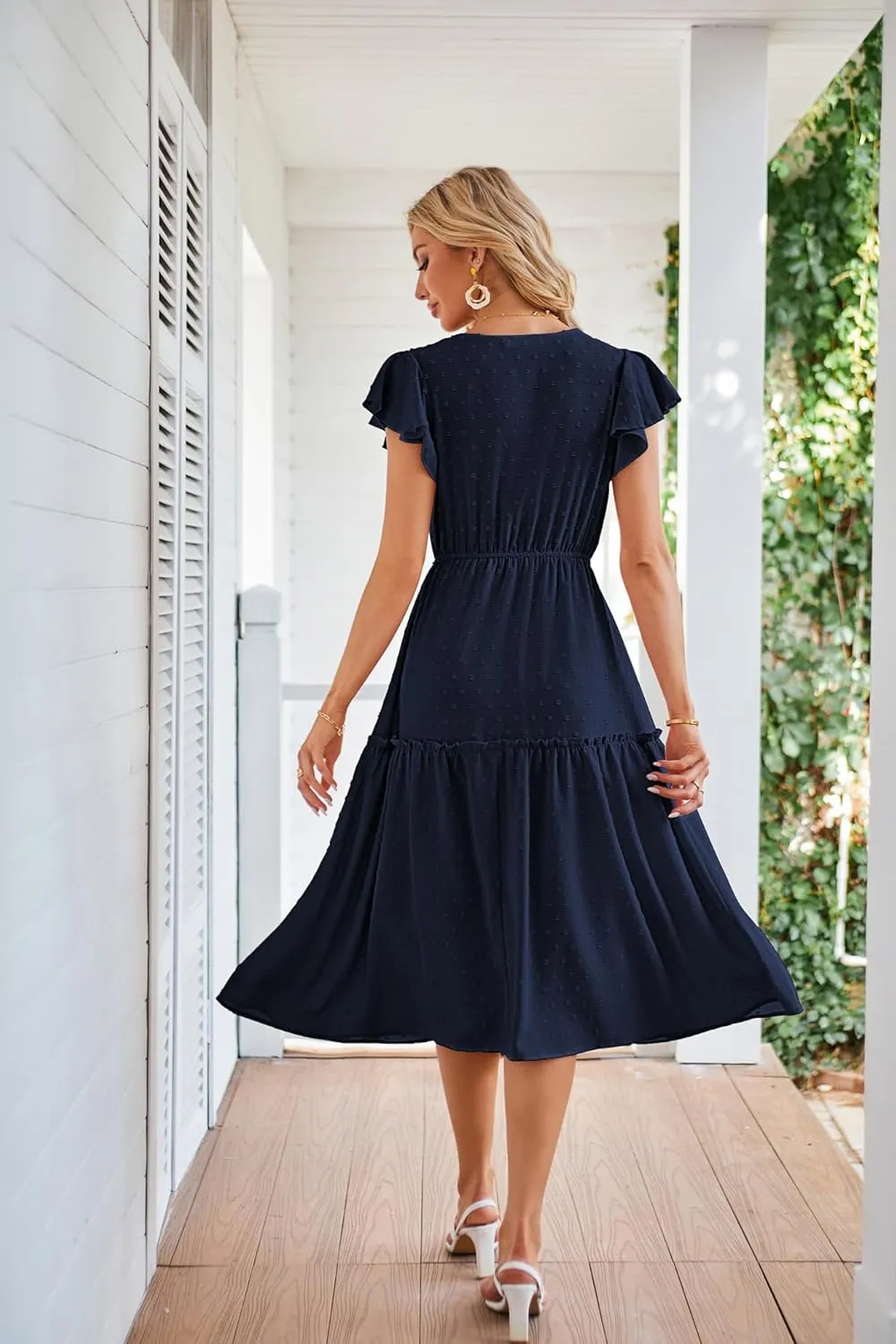 JASAMBAC Womens Dresses Casual Wrap V Neck Ruffle Short Sleeves Floral Print Flowy Dress Wedding Guest A-Line Maxi Dress