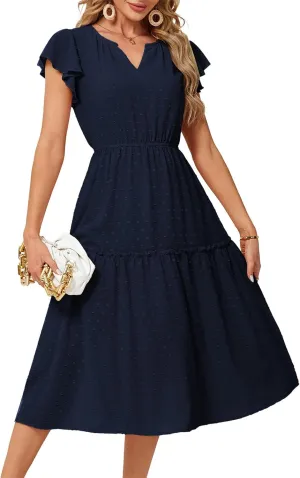 JASAMBAC Womens Dresses Casual Wrap V Neck Ruffle Short Sleeves Floral Print Flowy Dress Wedding Guest A-Line Maxi Dress