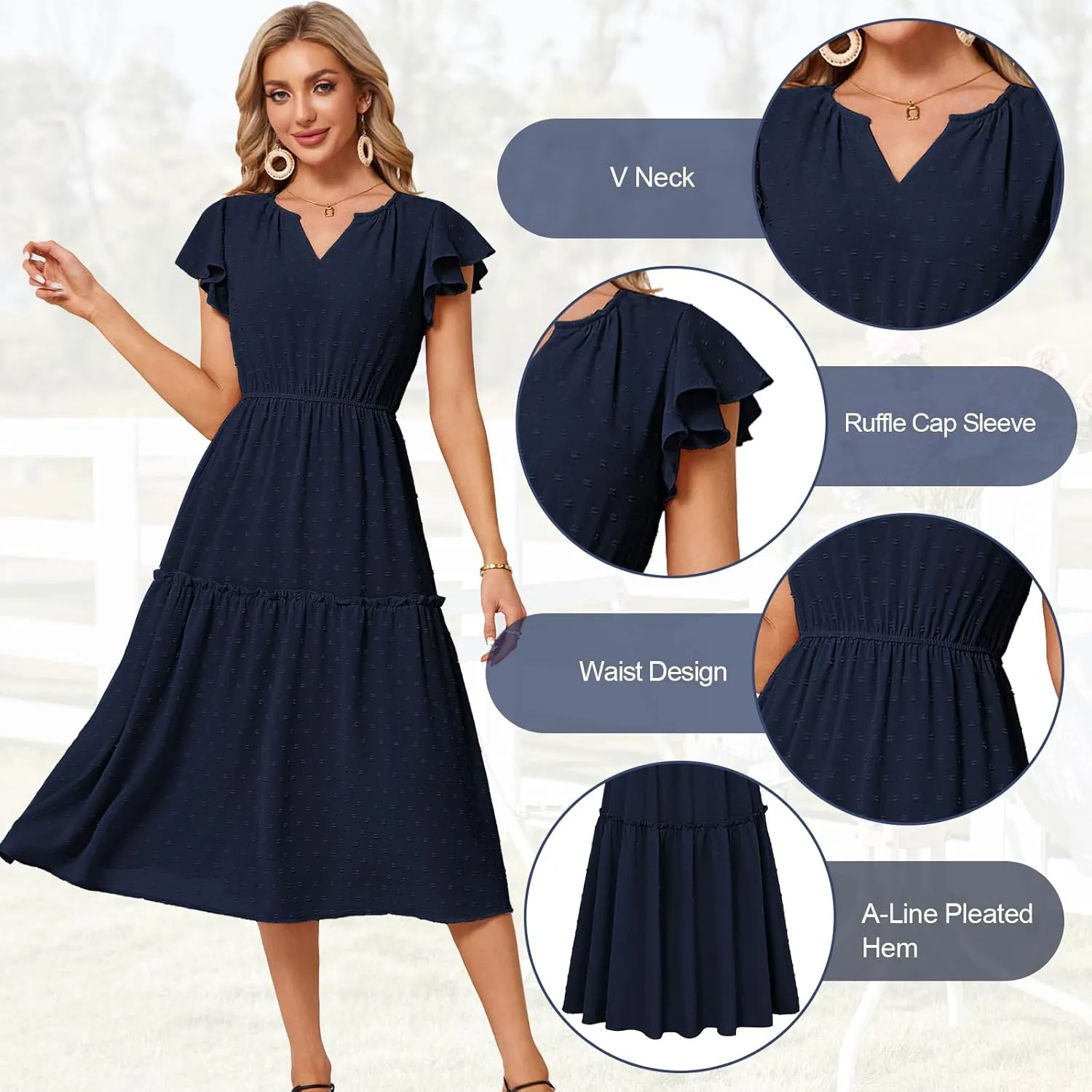 JASAMBAC Womens Dresses Casual Wrap V Neck Ruffle Short Sleeves Floral Print Flowy Dress Wedding Guest A-Line Maxi Dress