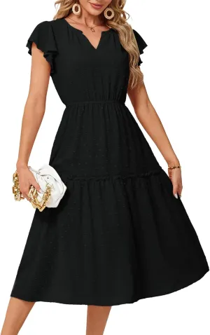 JASAMBAC Womens Dresses Casual Wrap V Neck Ruffle Short Sleeves Floral Print Flowy Dress Wedding Guest A-Line Maxi Dress