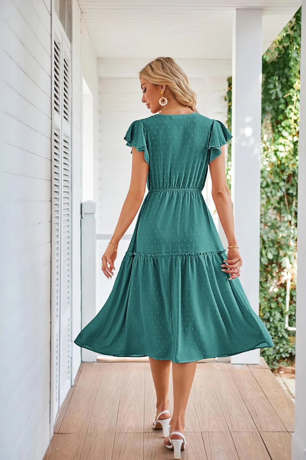 JASAMBAC Womens Dresses Casual Wrap V Neck Ruffle Short Sleeves Floral Print Flowy Dress Wedding Guest A-Line Maxi Dress