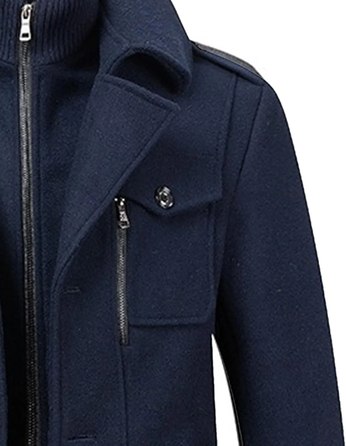 JEKE-DG Men's Notch Lapel Casual Wool Blend Coats Business Windbreaker Warm Pea Coat Mid-Length Classic Winter Overcoat