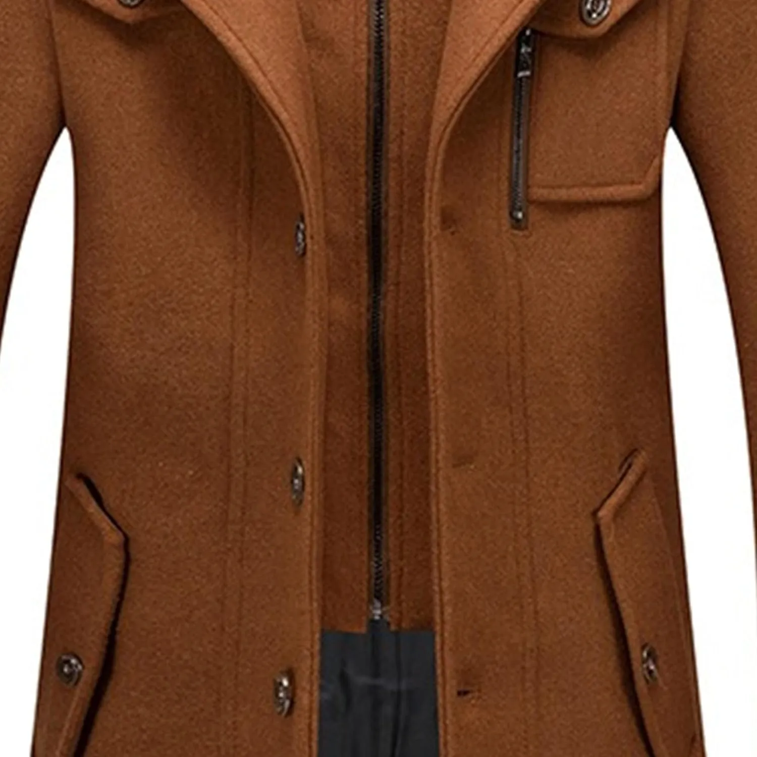 JEKE-DG Men's Notch Lapel Casual Wool Blend Coats Business Windbreaker Warm Pea Coat Mid-Length Classic Winter Overcoat