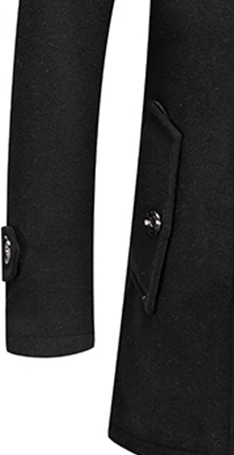JEKE-DG Men's Notch Lapel Casual Wool Blend Coats Business Windbreaker Warm Pea Coat Mid-Length Classic Winter Overcoat