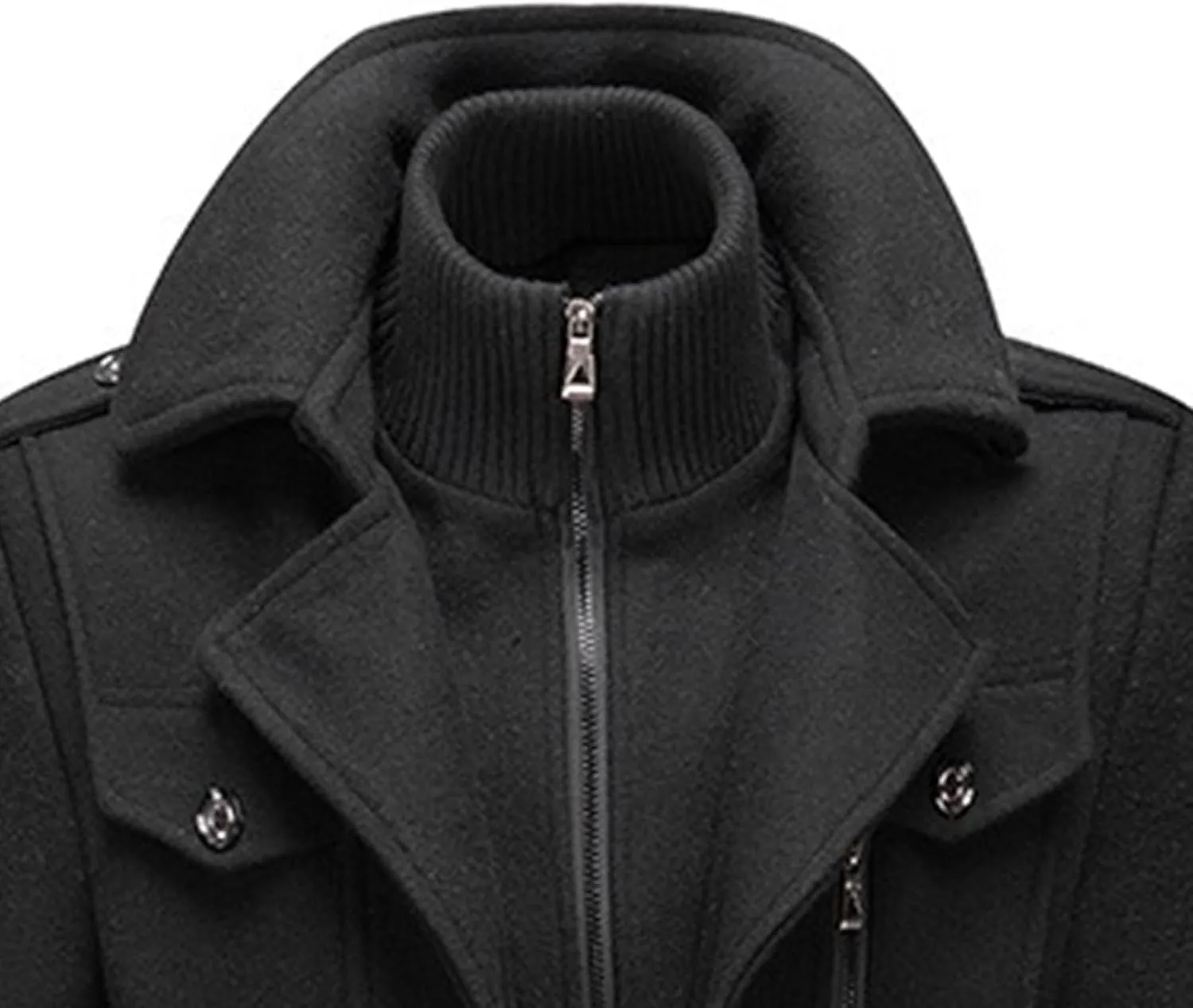 JEKE-DG Men's Notch Lapel Casual Wool Blend Coats Business Windbreaker Warm Pea Coat Mid-Length Classic Winter Overcoat