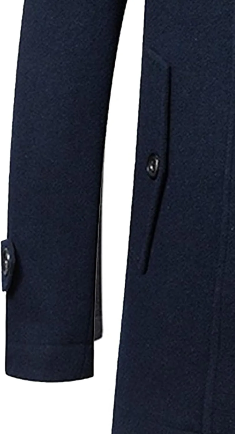 JEKE-DG Men's Notch Lapel Casual Wool Blend Coats Business Windbreaker Warm Pea Coat Mid-Length Classic Winter Overcoat