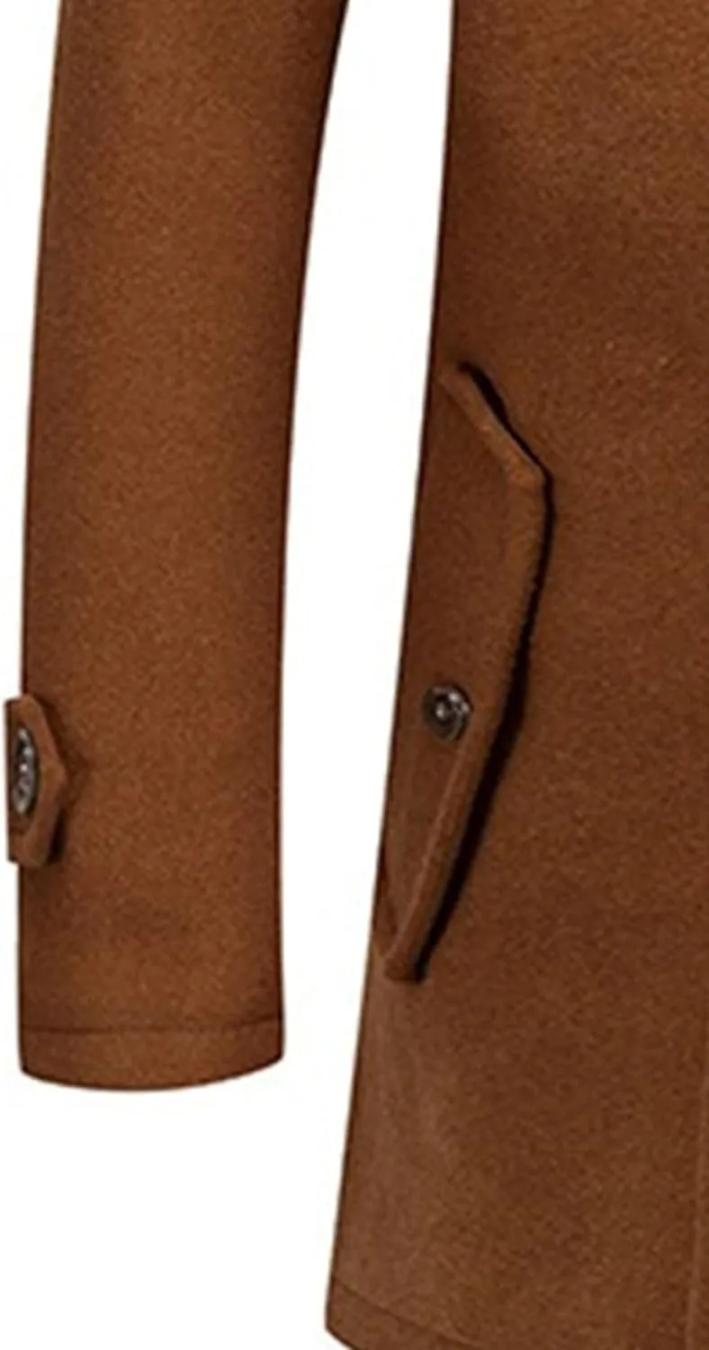 JEKE-DG Men's Notch Lapel Casual Wool Blend Coats Business Windbreaker Warm Pea Coat Mid-Length Classic Winter Overcoat