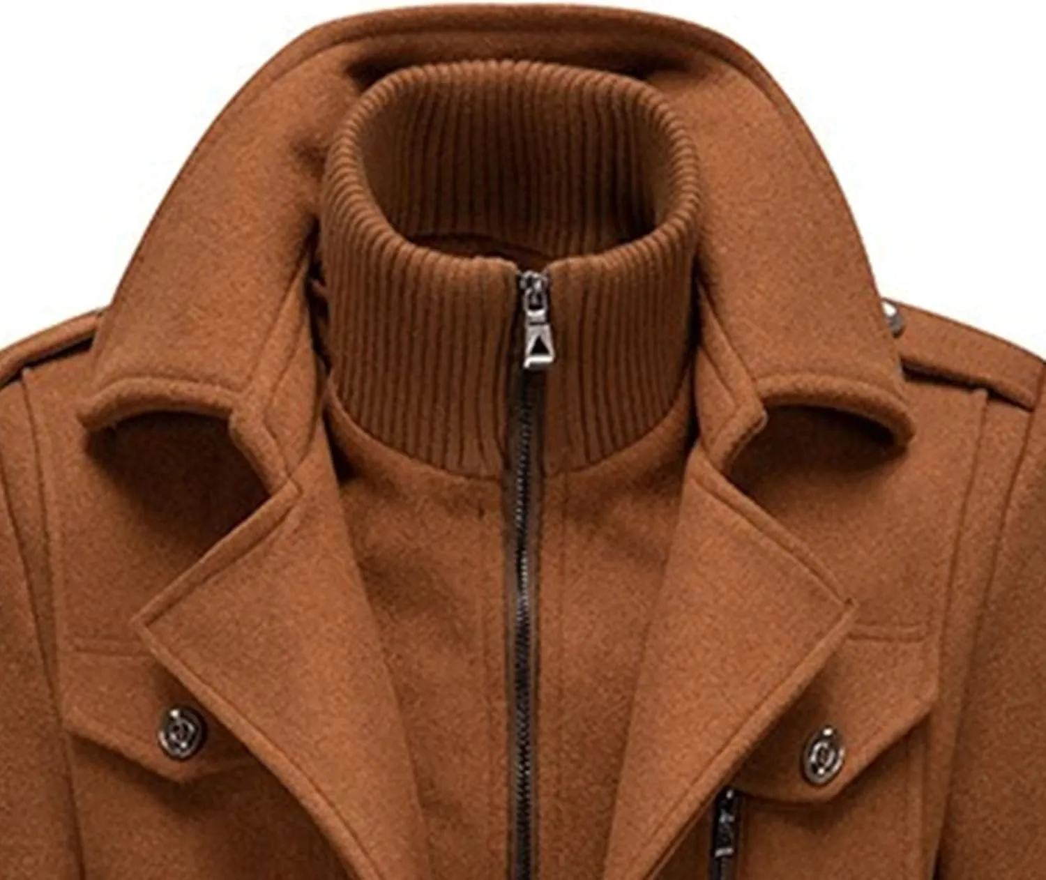 JEKE-DG Men's Notch Lapel Casual Wool Blend Coats Business Windbreaker Warm Pea Coat Mid-Length Classic Winter Overcoat