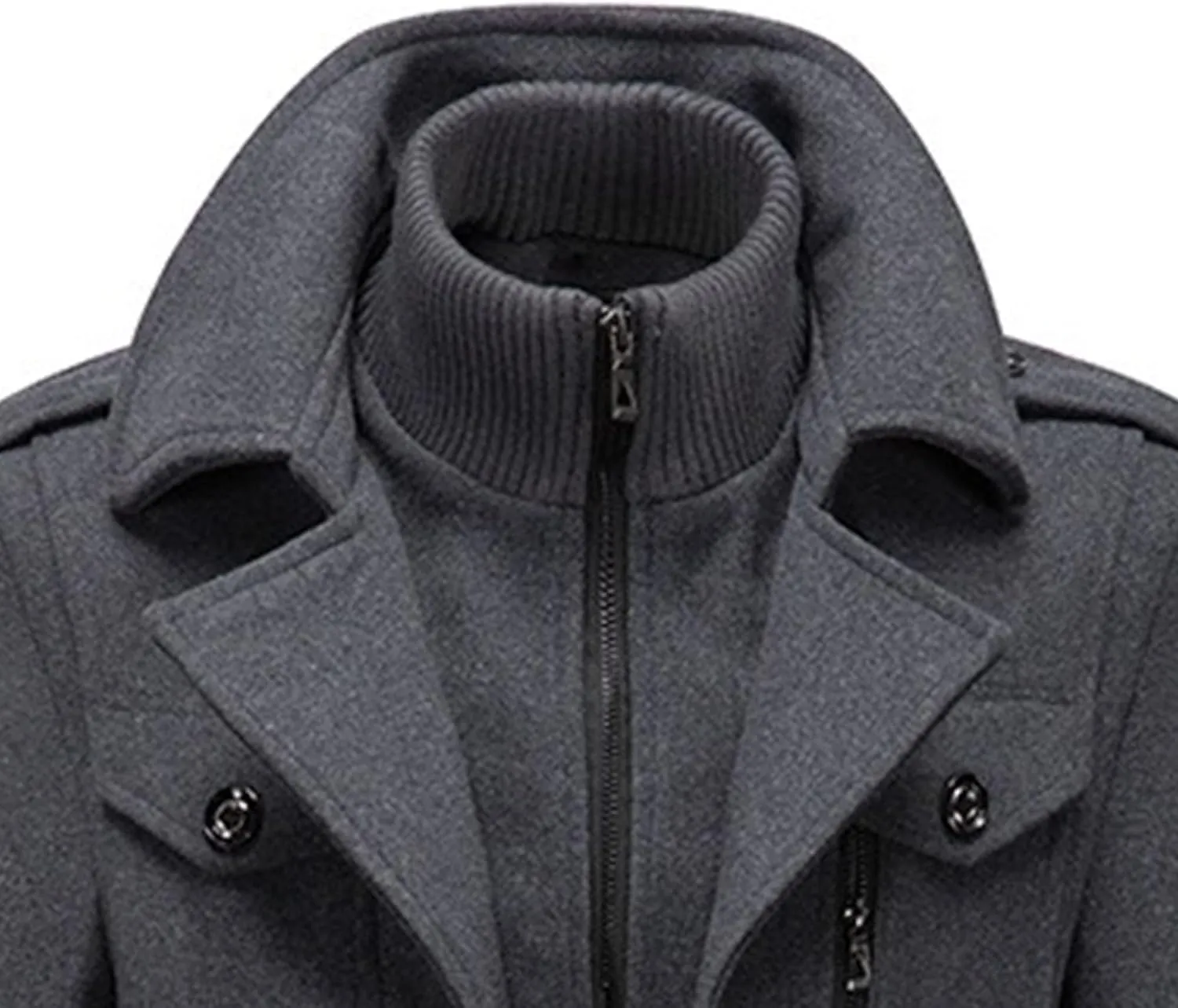 JEKE-DG Men's Notch Lapel Casual Wool Blend Coats Business Windbreaker Warm Pea Coat Mid-Length Classic Winter Overcoat