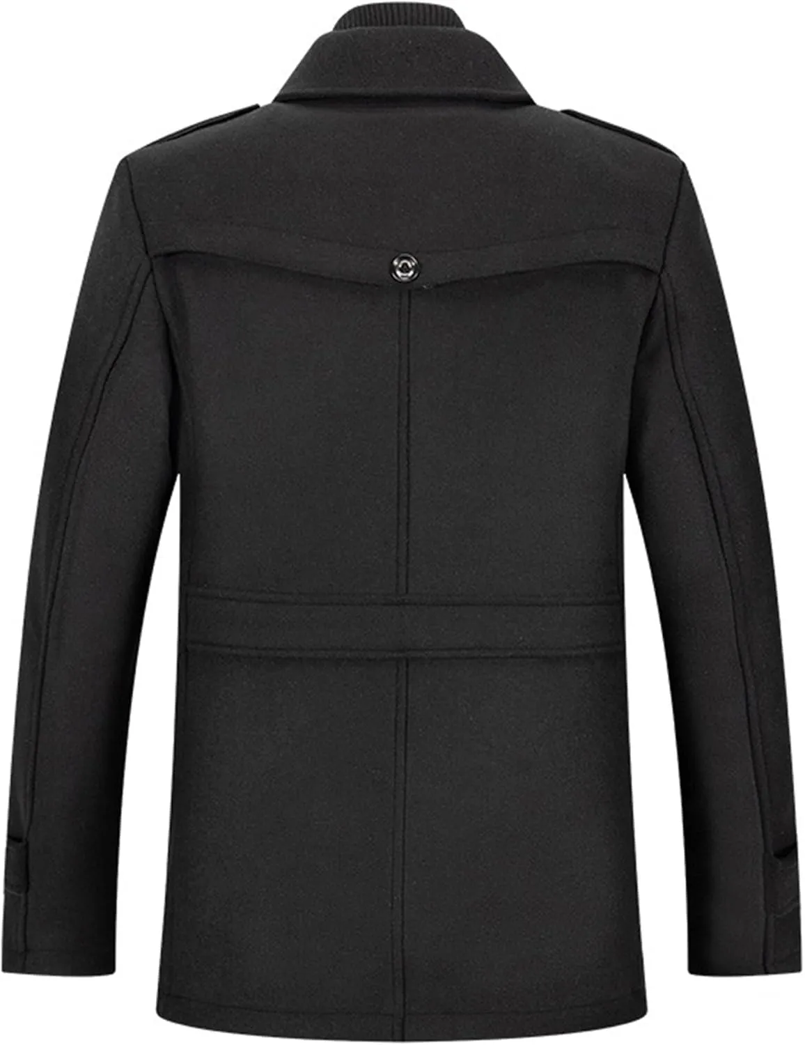 JEKE-DG Men's Notch Lapel Casual Wool Blend Coats Business Windbreaker Warm Pea Coat Mid-Length Classic Winter Overcoat