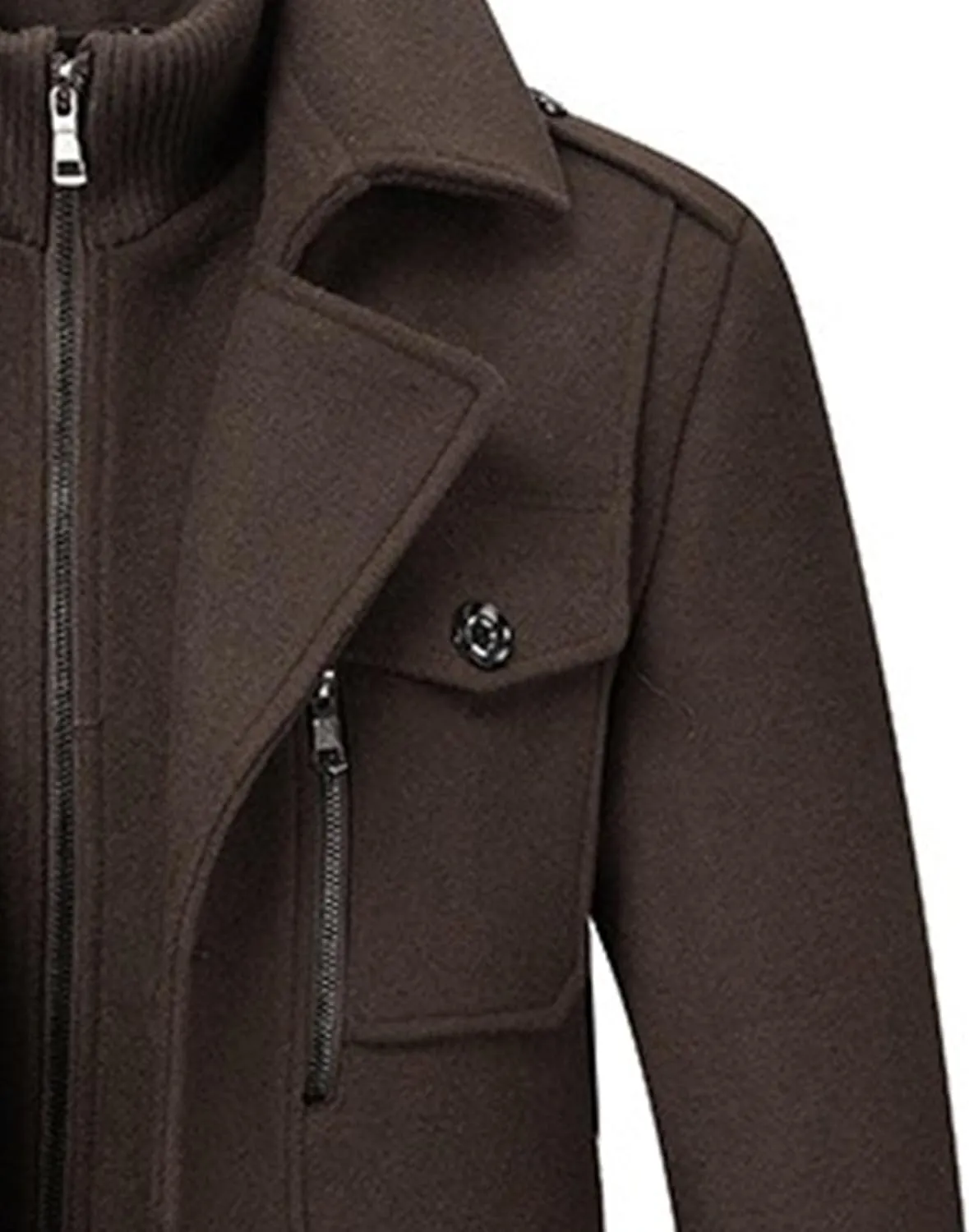 JEKE-DG Men's Notch Lapel Casual Wool Blend Coats Business Windbreaker Warm Pea Coat Mid-Length Classic Winter Overcoat