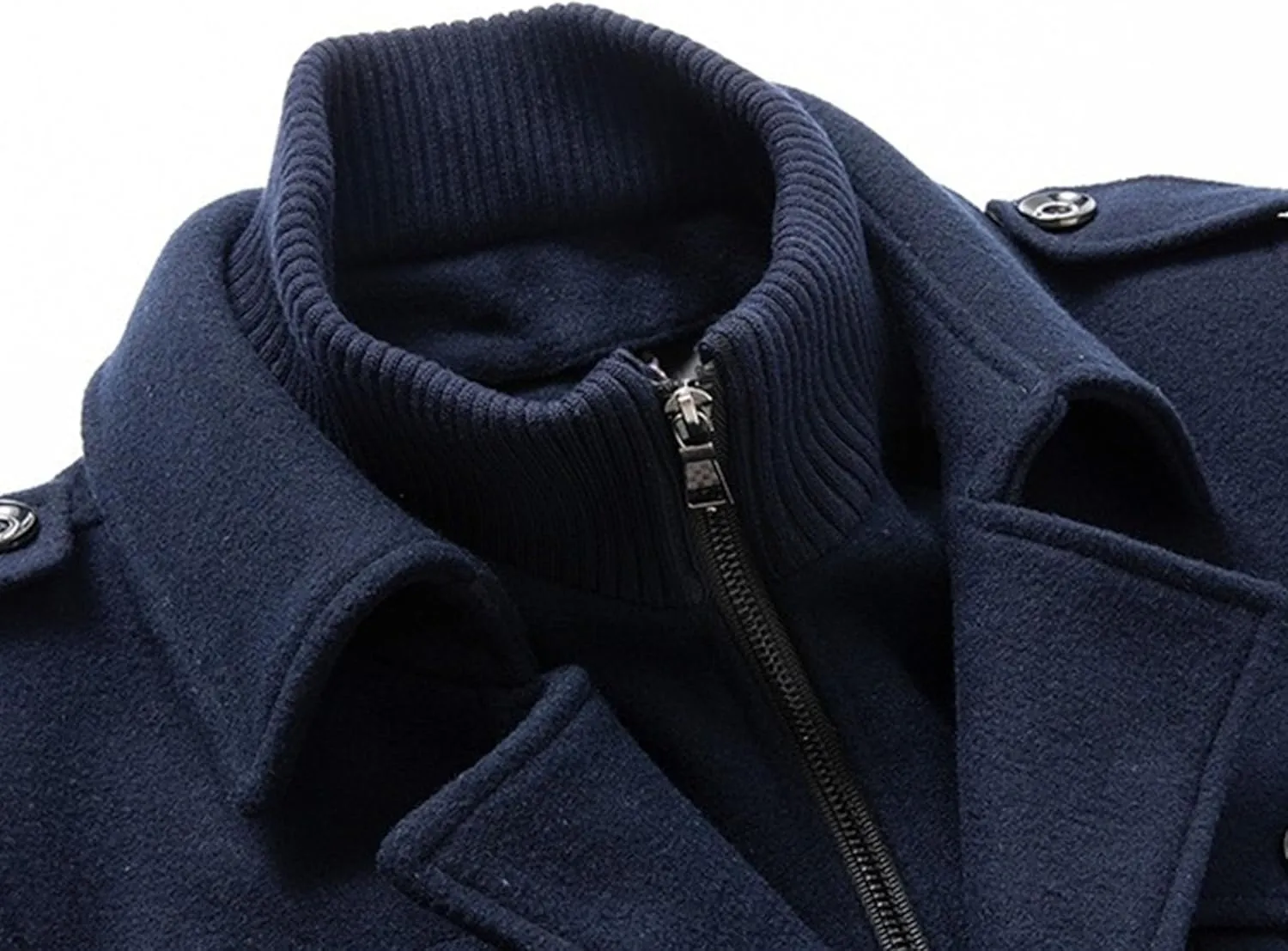 JEKE-DG Men's Notch Lapel Casual Wool Blend Coats Business Windbreaker Warm Pea Coat Mid-Length Classic Winter Overcoat