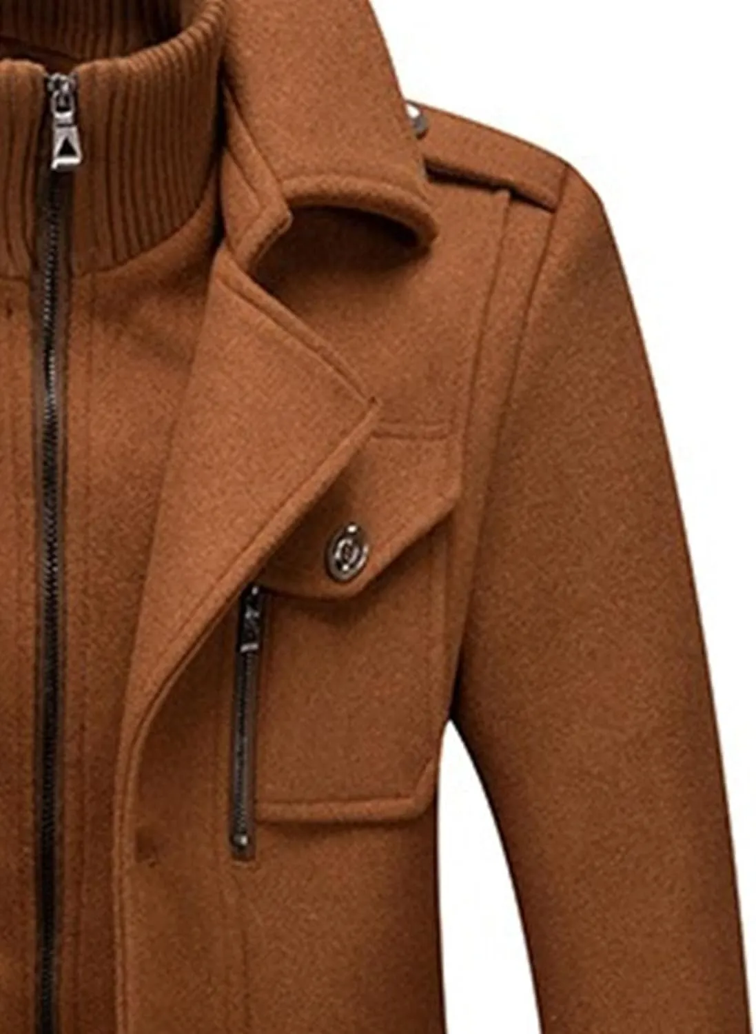 JEKE-DG Men's Notch Lapel Casual Wool Blend Coats Business Windbreaker Warm Pea Coat Mid-Length Classic Winter Overcoat