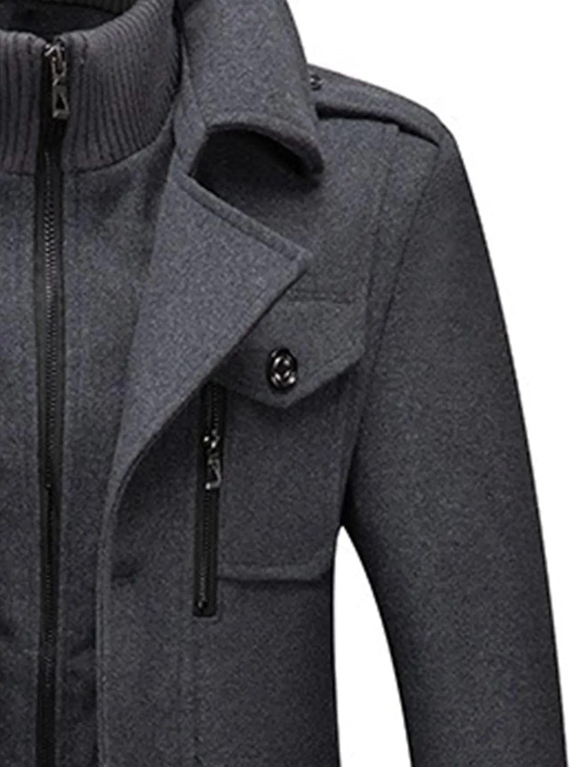 JEKE-DG Men's Notch Lapel Casual Wool Blend Coats Business Windbreaker Warm Pea Coat Mid-Length Classic Winter Overcoat
