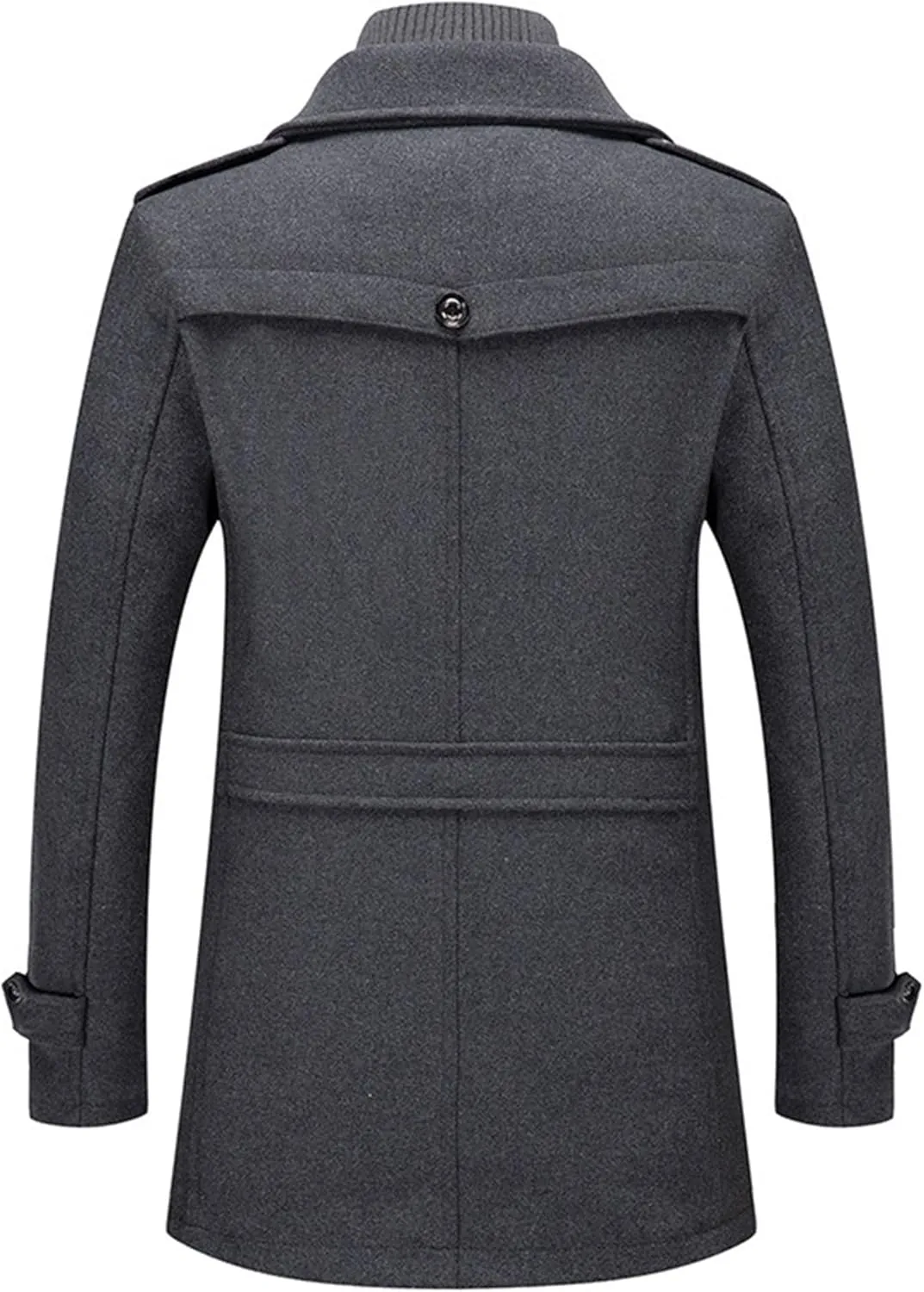 JEKE-DG Men's Notch Lapel Casual Wool Blend Coats Business Windbreaker Warm Pea Coat Mid-Length Classic Winter Overcoat