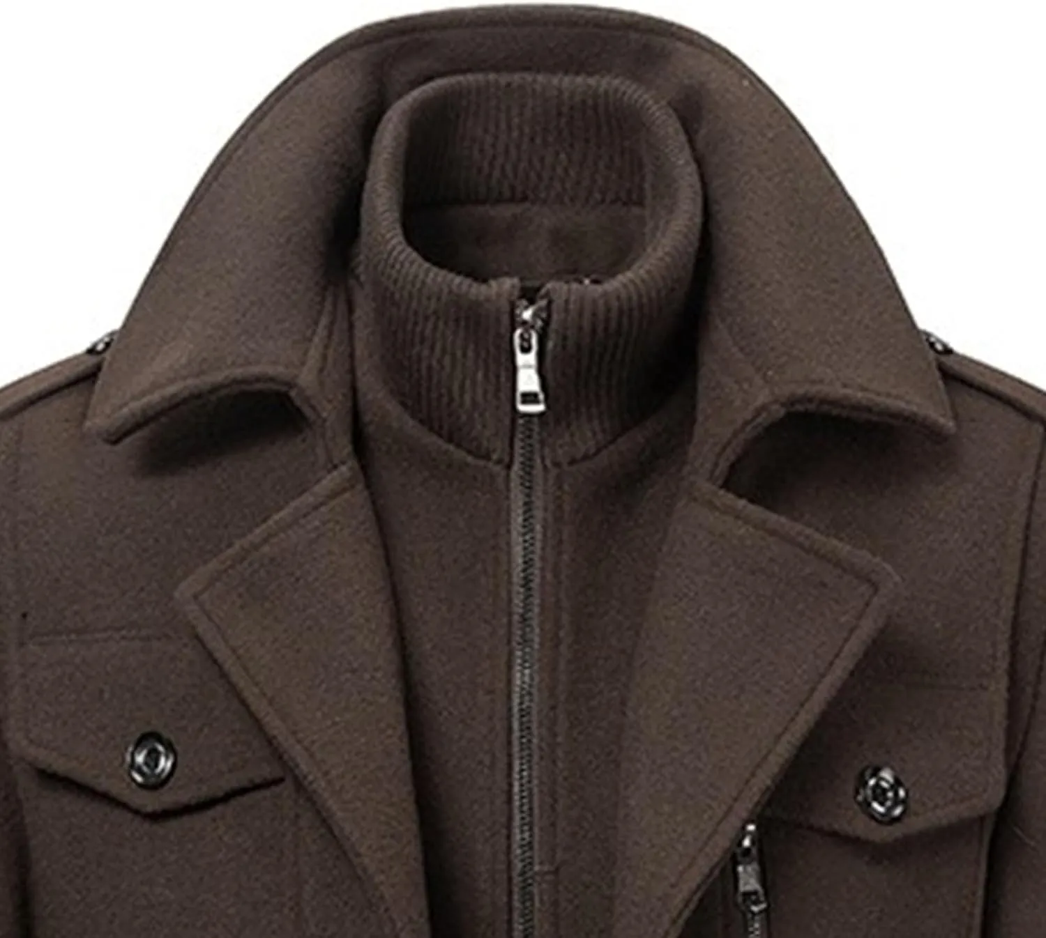JEKE-DG Men's Notch Lapel Casual Wool Blend Coats Business Windbreaker Warm Pea Coat Mid-Length Classic Winter Overcoat