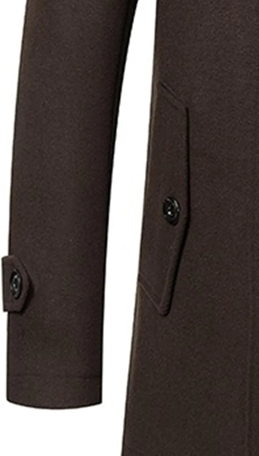 JEKE-DG Men's Notch Lapel Casual Wool Blend Coats Business Windbreaker Warm Pea Coat Mid-Length Classic Winter Overcoat