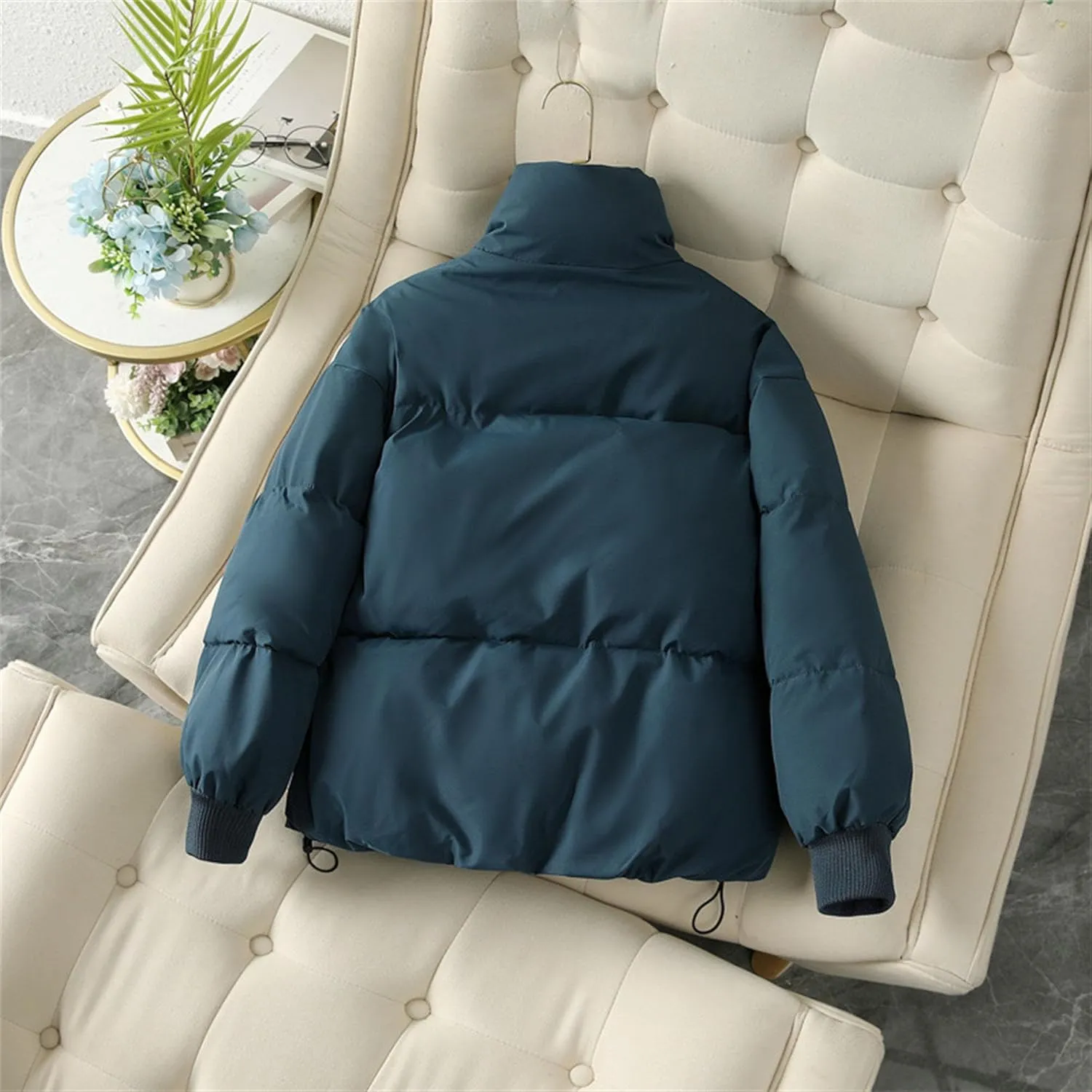 JEsilunmaMY Women's Thicken Short Puffer Jacket Stand Collar Casual Loose Down Coats Warm Winter Insulated Padded Coat