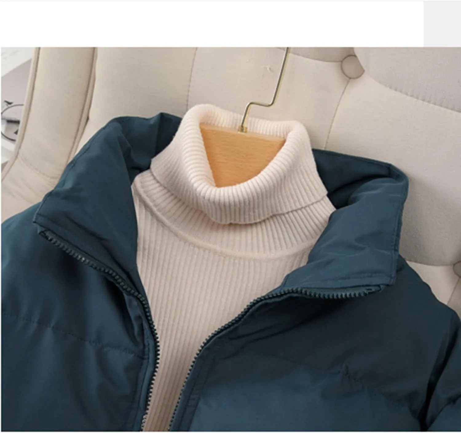 JEsilunmaMY Women's Thicken Short Puffer Jacket Stand Collar Casual Loose Down Coats Warm Winter Insulated Padded Coat