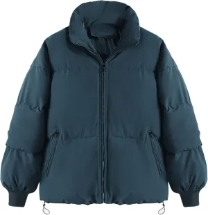 JEsilunmaMY Women's Thicken Short Puffer Jacket Stand Collar Casual Loose Down Coats Warm Winter Insulated Padded Coat