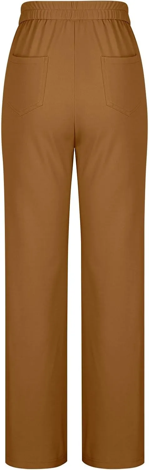 JOAU Womens 2024 Summer High Waisted Straight Leg Pants Fashion Button Decorated Casual Stretchy Trousers with Front Pockets
