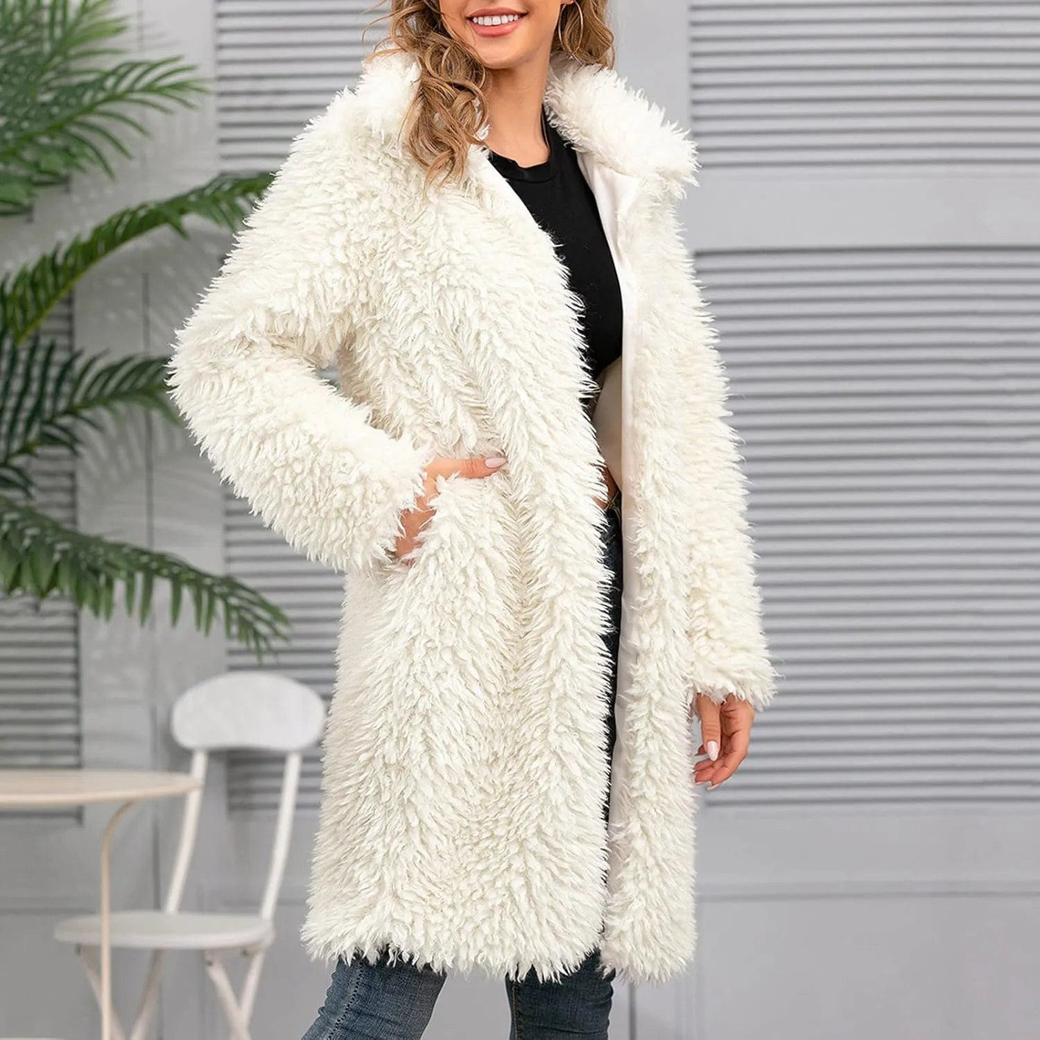 LCMTWX Fleece Cropped Jacket Faux Fur Winter Solid Turn Down Collar Coat Jacket Outerwear Warm Outerwear Fall Winter Fur