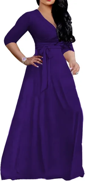 LightlyKiss Plus-Size Maxi Dresses for Women African Summer 3/4 Sleeves Beach Sundress with Pockets