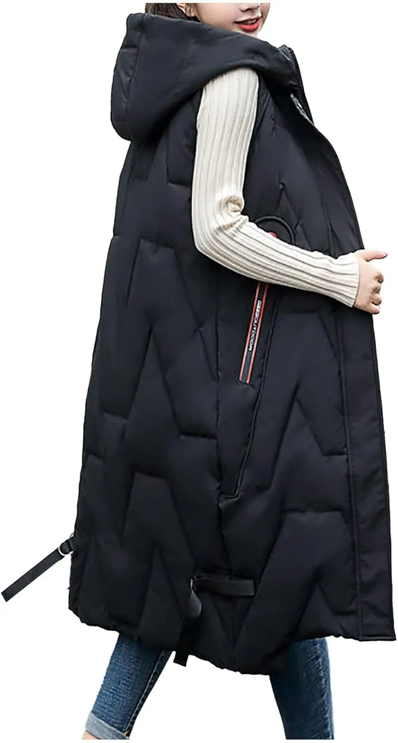 Lightweight Sleeveless Puffer Jacket for Women Winter Fashion Warm Hooded Down Coat 204 Casual Zipper Workout Outwear