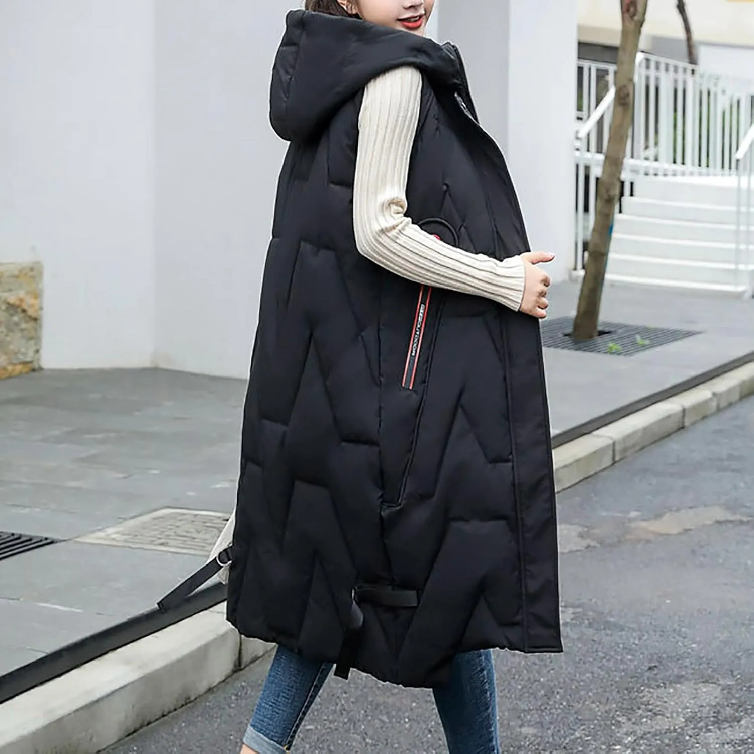 Lightweight Sleeveless Puffer Jacket for Women Winter Fashion Warm Hooded Down Coat 204 Casual Zipper Workout Outwear