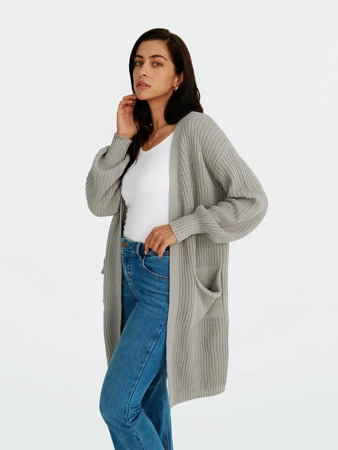 LILLUSORY Long Oversized Cardigans Sweaters for Women Open Front Knit Fall with Pockets 2025 Outfits Fashion
