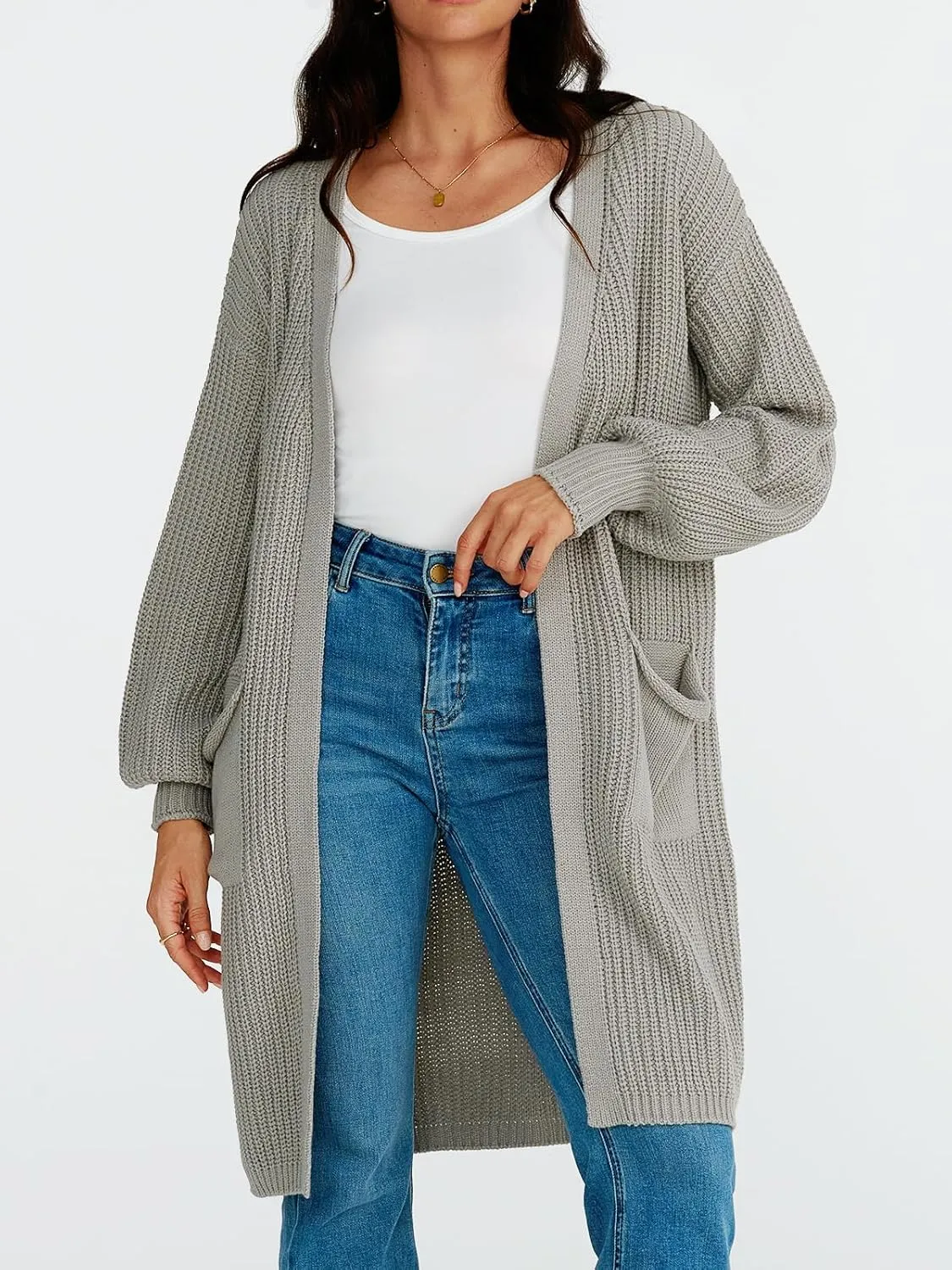 LILLUSORY Long Oversized Cardigans Sweaters for Women Open Front Knit Fall with Pockets 2025 Outfits Fashion