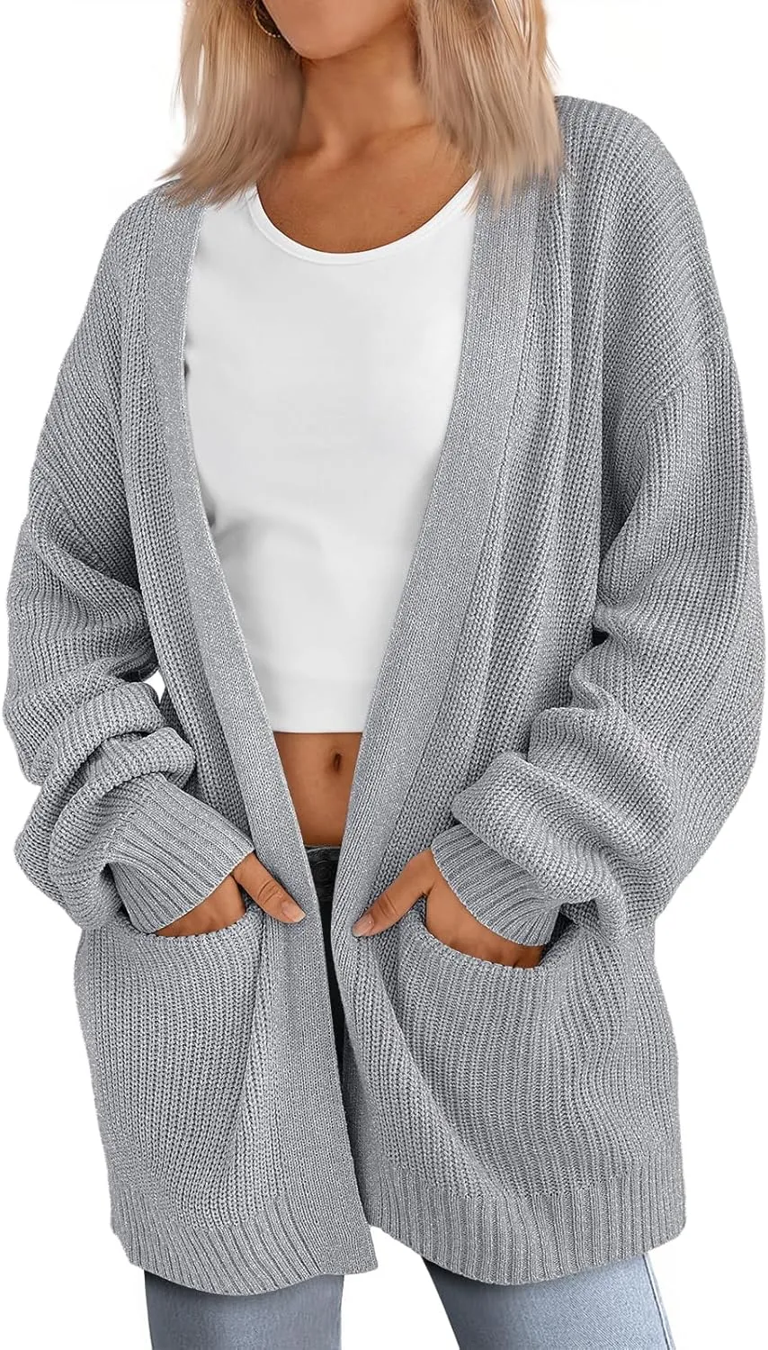 LILLUSORY Womens Oversized Cardigans Soft Knit Cardigan Sweater with Pockets