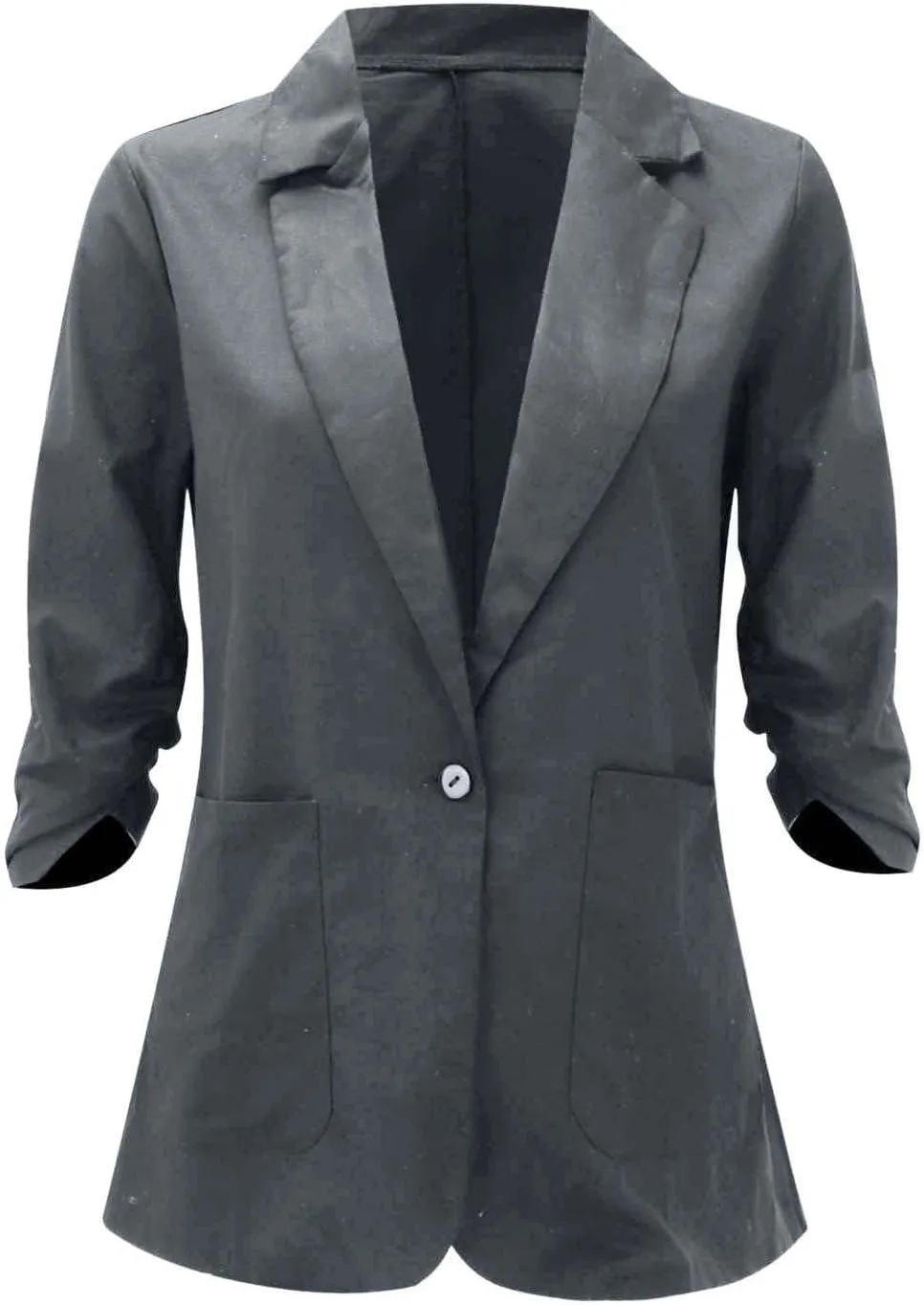 linen blazer women 3/4 sleeve Ruched One Button Lightweight plus size Slim Casual Work Office Jacket with Pockets